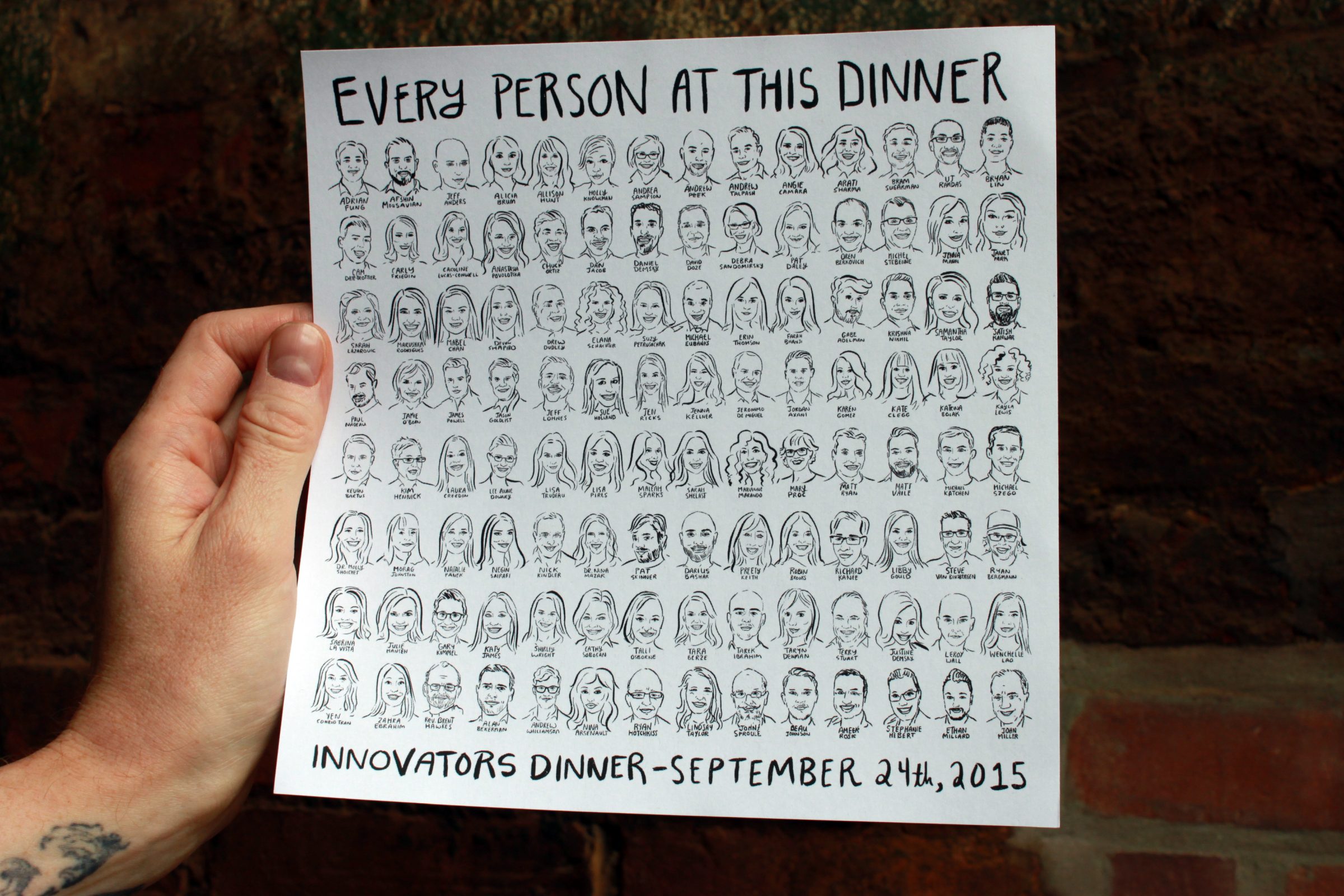A picture of a card with 100 drawings on it.